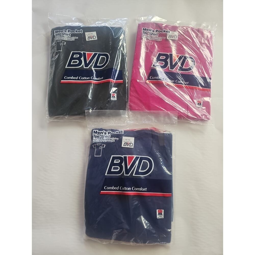 3 VTG Dead Stock 1988 BVD ~Blue 100% Combed Cotton Zs L )